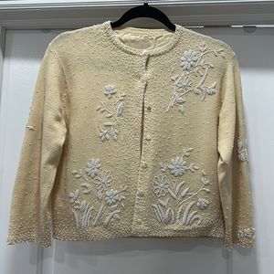 Cream/soft yellow beaded vintage cardigan